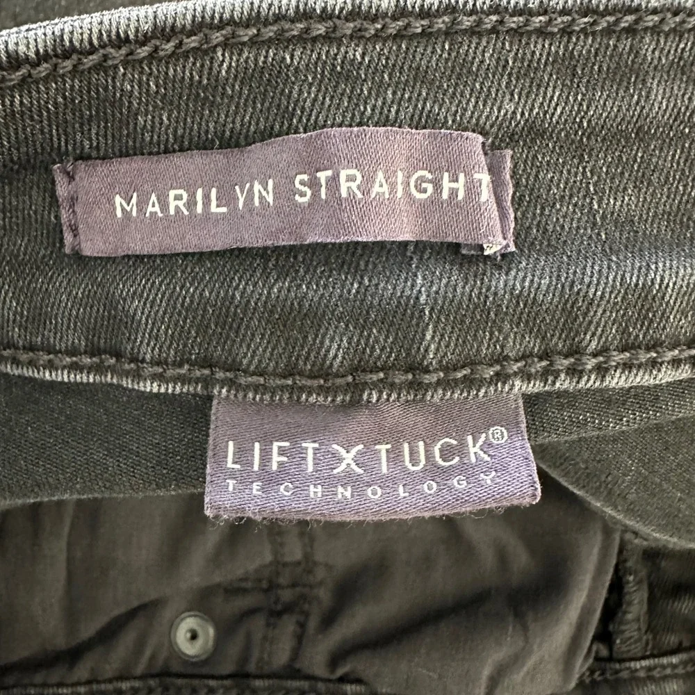 NYDJ Marilyn Straight Jeans Womens 12 Black Nightbreak Lift Tuck High Rise Denim
